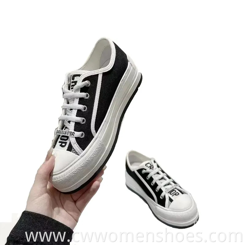2024 Designer Fashion Trend Canvas Thick-Soled Embroidered Lace-up Top Quality Casual Walking Women Men Unisex Shoes